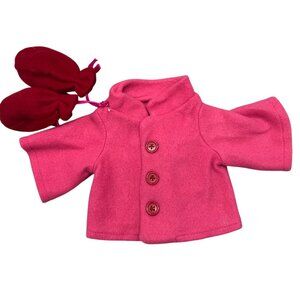 Baby Girls Pink Wool Coat With Mittens Set 0-3 months Used READ